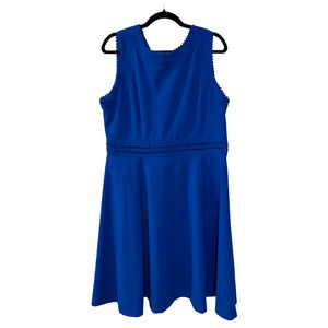 NEW! Calvin Klein 14 Royal Blue $129 Fit & Flare Dress Rickrack Trim Sleeveless